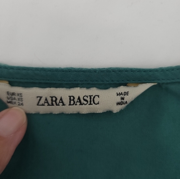 Zara Basic Green Square Neck Boho Embroidered 3/4 Sleeve Size XS - Picture 11 of 12